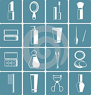 Set of colored cosmetics icons in flat style