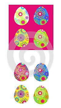Set of colored Easter eggs with a bright pattern. Vector illustration. Clipart for the holiday design and cards.