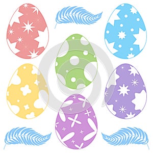 Set of colored Easter eggs isolated on a white background. With abstract pattern. Simple flat vector illustration. Suitable for