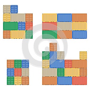 Set of colored freight containers