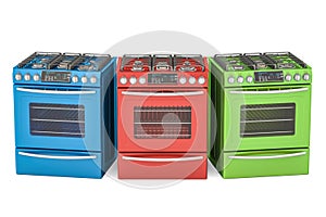 Set of colored gas cookers, 3D rendering