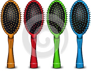 Set of colored hair brush. Vector