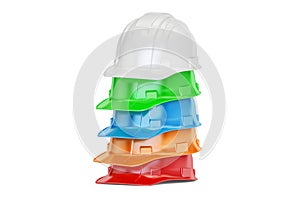 Set of colored hardhats, 3D rendering