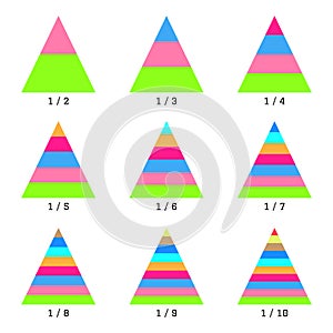 Set of colored horizontal layer pyramid charts. Templates graphs in flat style. Colorful elements for infographics