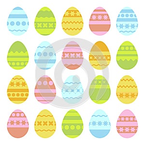 Set of colored isolated Easter eggs on a white background. With an abstract pattern. Simple flat vector illustration. Suitable for