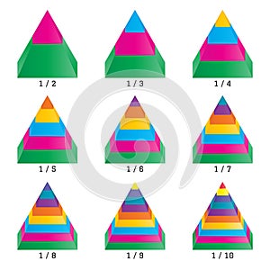 Set of colored isometry volumetric pyramid charts. Vector