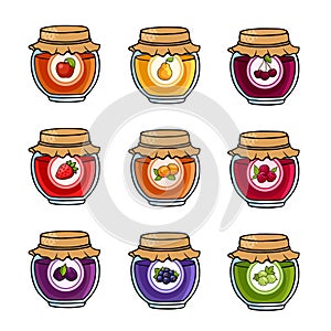 Set of colored jars with delicious homemade jam