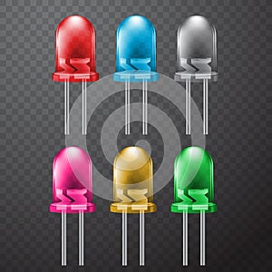 Set of colored light emitting diodes, LED, vector illustration