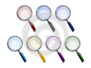 Set of colored magnifying glasses