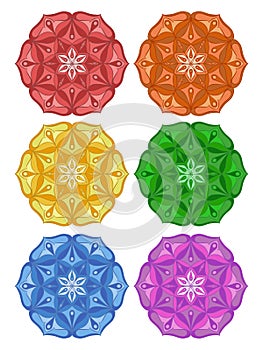 Set of colored mandalas. Mandala in the form of a lotus
