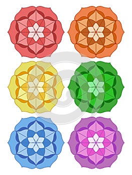 Set of colored mandalas. Mandala in the form of a lotus