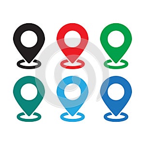 Set of colored map pins. Location map icon.