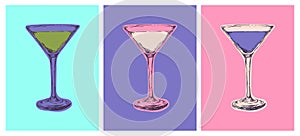 Set of Colored Martini Cocktails. Vector Illustration. Party
