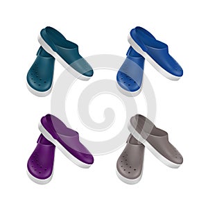 Set of Colored Medical Footwear Clogs Isolated
