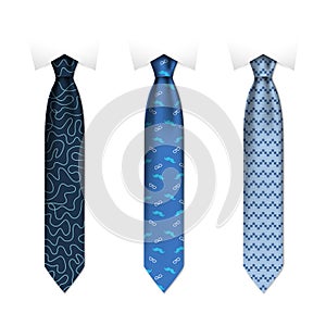 Set of colored men ties on white background, realistic vector illustration