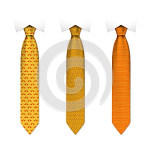 Set of colored men ties on white background, realistic vector illustration