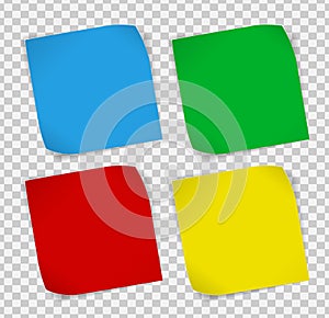 Set of colored paper stickers over transparent background