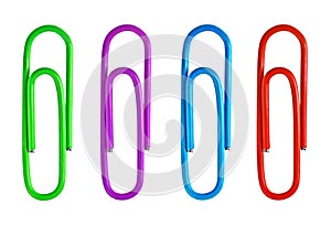 Set of colored paperclips on a white background