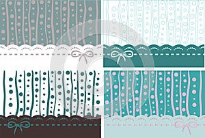 A set of colored pastel backgrounds with lace and bows for baby or girly design