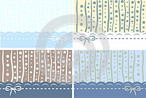 A set of colored pastel backgrounds with lace and bows for baby or girly design