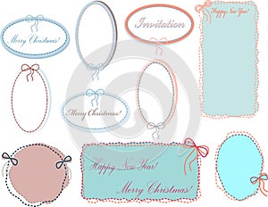 A set of colored pastel oval frames stitched with thread and a bow