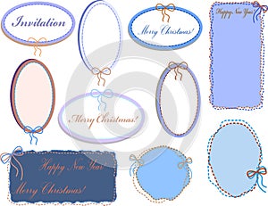 A set of colored pastel oval frames stitched with thread and a bow