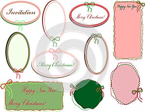 A set of colored pastel oval frames stitched with thread and a bow