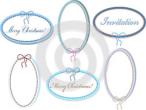 A set of colored pastel oval frames stitched with thread and a bow