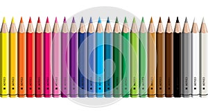 Set of colored pencil collection evenly arranged - seamless in both directions - isolated vector illustration craynos on white bac photo