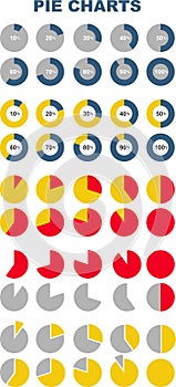 Set of colored pie charts. Infographic elements