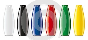 Set of Colored plastic bottles. Glossy surface version.