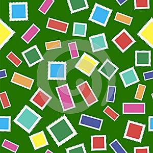 Set of Colored Postal Stamps Seamless Pattern