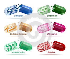 Medicines with Probiotics Bacteria Vector Set photo