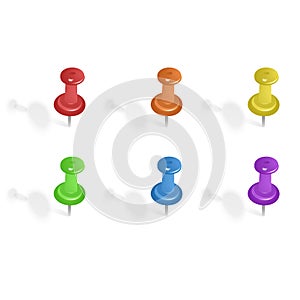 Set of colored push pins isolated on white background. Vector EPS10 illustration