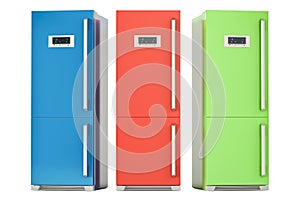Set of colored refrigerators, 3D rendering