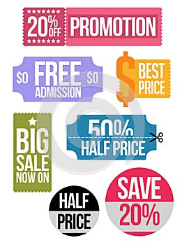 Set of colored sale coupon vouchers