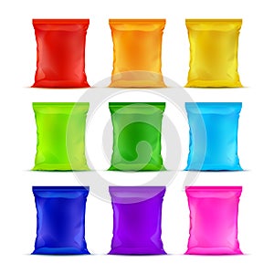 Set of Colored Sealed Plastic Foil Chips Bags