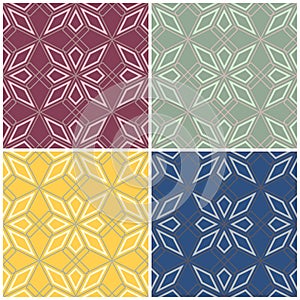 Set of colored seamless backgrounds with geometric patterns