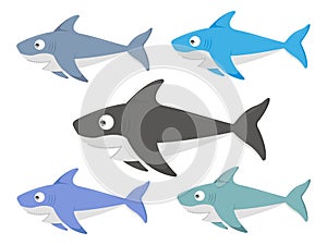 Set of colored shark illustration