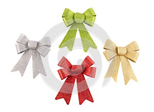 Set of colored shine ribbon bows isolated on white. Collection colored bowknot.