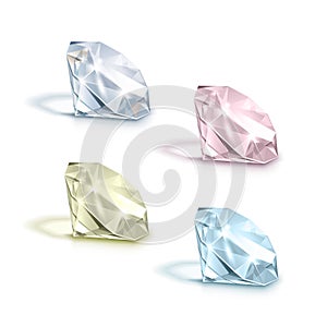 Set of Colored Shiny Clear Diamonds on Background photo