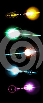 A set of colored solar lens flare a translucent special design of the light effect. A vector blur in the light of