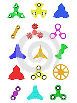 Set of colored spinners on isolated background