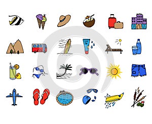 Vector icons. Leisure, travel, beach