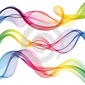 Set of colored transparent waves. Rainbow vector wavy waves. Design element eps10