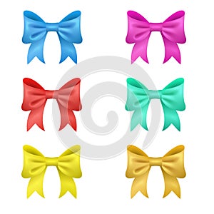 Set of 6 colored vector bows. holiday decorations.