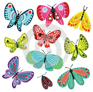 Set of colored vector butterflies