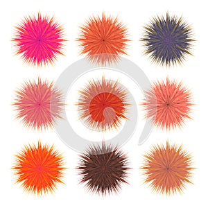 Set of colored vector furry balls, isolated elements on white background