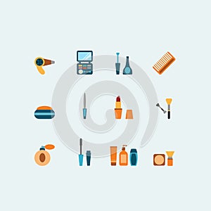 Set of colored vector hairstyling and makeup icons