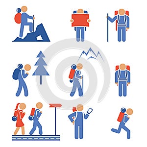 Set of colored vector hiking icons photo